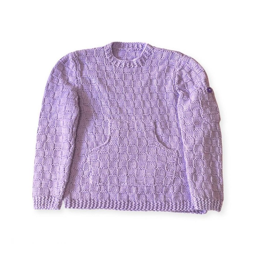 Pastel Purple Lavender Woven Style Grid Hand Knit Sweater